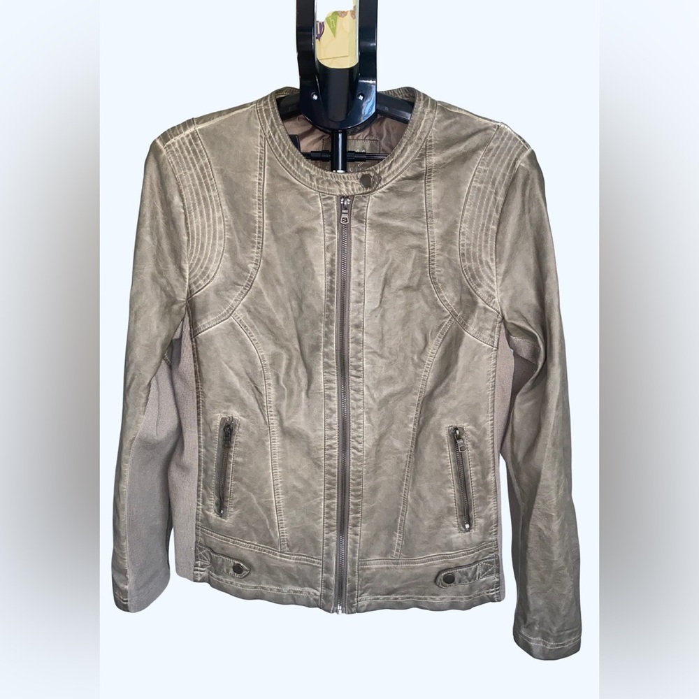 Sebby Collection jacket, distressed faux leather zip-front jacket XL